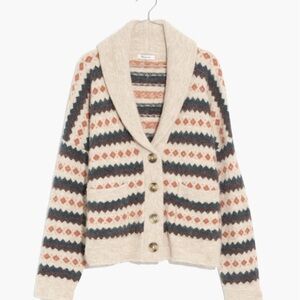 Madewell Multicolor Button-Up Harland Fair Isle Cardigan Alpaca Wool Sweater‎